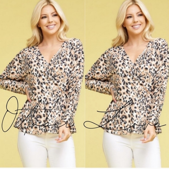 DOUBLJU by October Love Leopard Print Top - Picture 1 of 7